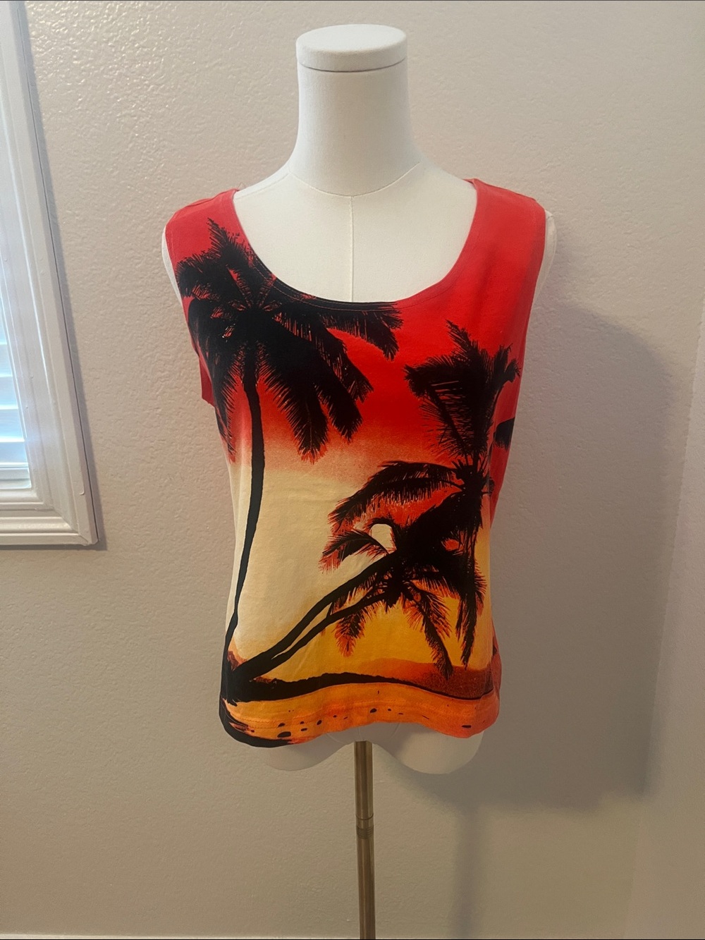 Catalina Red and Orange Palm Print Tank Top